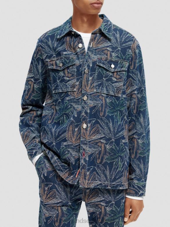 ملابس Scotch & Soda قميص من قماش الجاكار الدنيم الزهري الجاكار النيلي رجال N0V4572