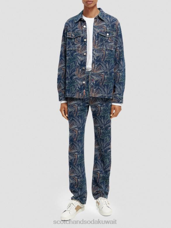 ملابس Scotch & Soda قميص من قماش الجاكار الدنيم الزهري الجاكار النيلي رجال N0V4572