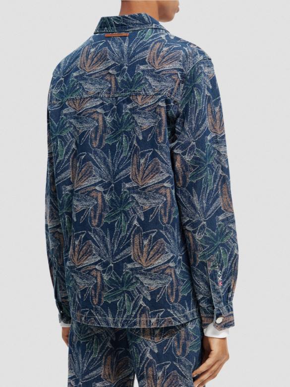ملابس Scotch & Soda قميص من قماش الجاكار الدنيم الزهري الجاكار النيلي رجال N0V4572