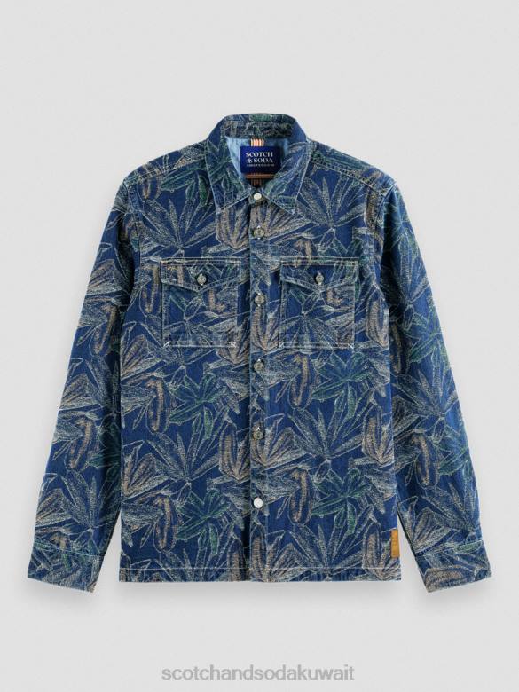 ملابس Scotch & Soda قميص من قماش الجاكار الدنيم الزهري الجاكار النيلي رجال N0V4572