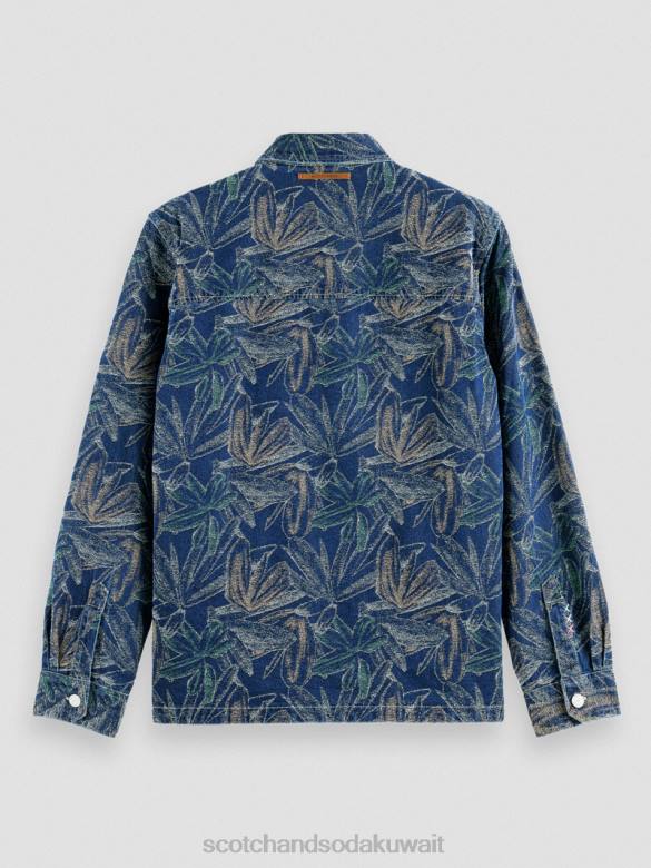 ملابس Scotch & Soda قميص من قماش الجاكار الدنيم الزهري الجاكار النيلي رجال N0V4572