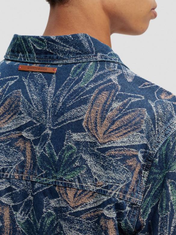 ملابس Scotch & Soda قميص من قماش الجاكار الدنيم الزهري الجاكار النيلي رجال N0V4572