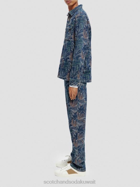 ملابس Scotch & Soda قميص من قماش الجاكار الدنيم الزهري الجاكار النيلي رجال N0V4572
