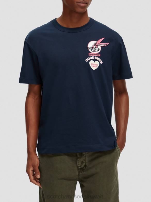 ملابس Scotch & Soda تي شيرت لوني تونز برسومات مطرزة عضوية ليلة نحيف N0V458