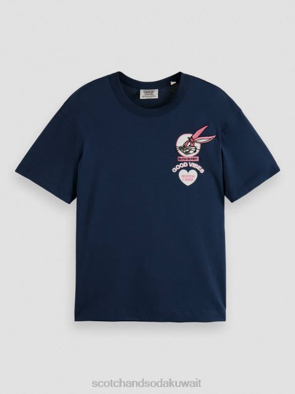 ملابس Scotch & Soda تي شيرت لوني تونز برسومات مطرزة عضوية ليلة نحيف N0V458