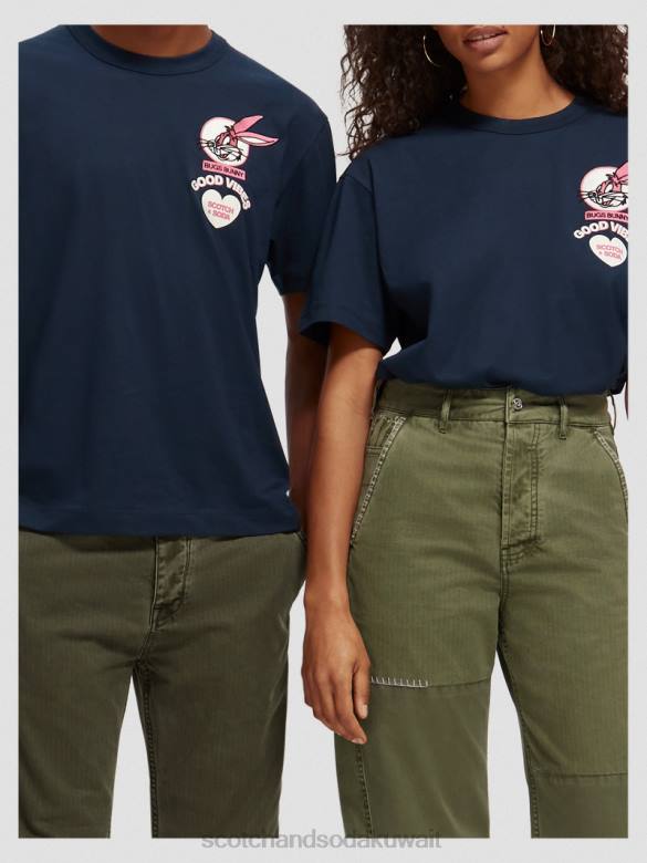 ملابس Scotch & Soda تي شيرت لوني تونز برسومات مطرزة عضوية ليلة نحيف N0V458