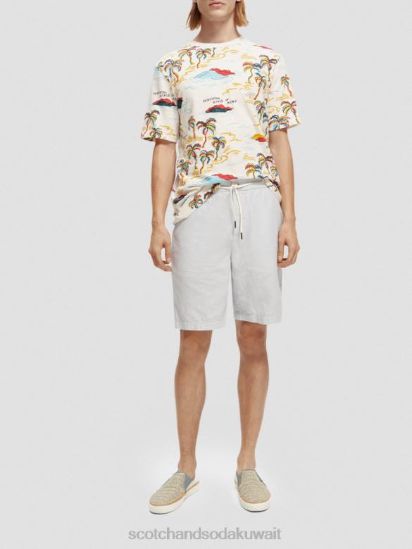 ملابس Scotch & Soda شورت برمودا من مزيج الكتان المفضل رمادي فاتح رجال N0V4599