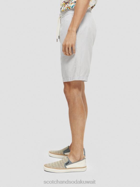 ملابس Scotch & Soda شورت برمودا من مزيج الكتان المفضل رمادي فاتح رجال N0V4599
