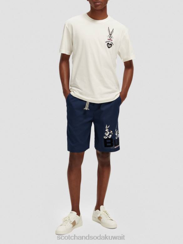 ملابس Scotch & Soda تي شيرت لوني تونز برسومات مطرزة عضوية قبالة الأبيض نحيف N0V459