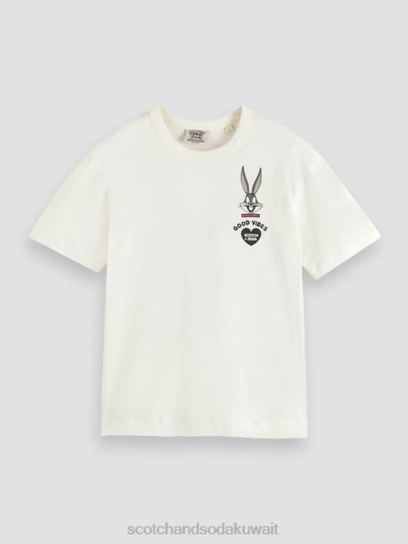 ملابس Scotch & Soda تي شيرت لوني تونز برسومات مطرزة عضوية قبالة الأبيض نحيف N0V459