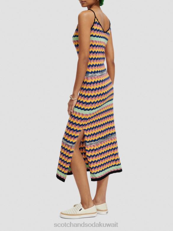ملابس Scotch & Soda فستان ميدي مخطط محبوك متعدد الخطوط نحيف N0V45