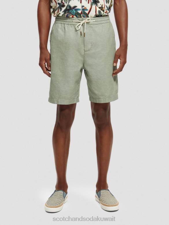 ملابس Scotch & Soda شورت برمودا من مزيج الكتان المفضل جيش رجال N0V4600