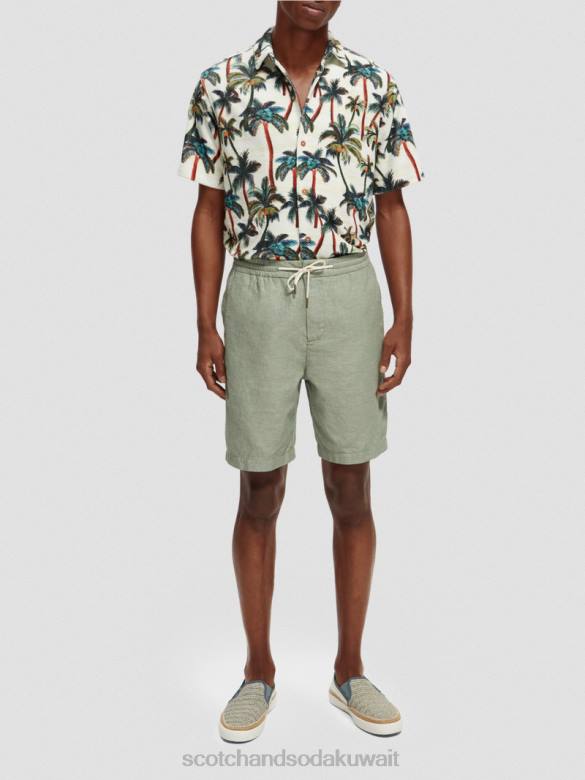 ملابس Scotch & Soda شورت برمودا من مزيج الكتان المفضل جيش رجال N0V4600