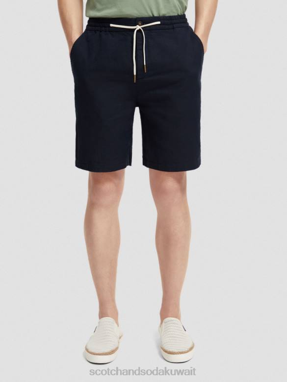 ملابس Scotch & Soda شورت برمودا من مزيج الكتان المفضل البحرية رجال N0V4602