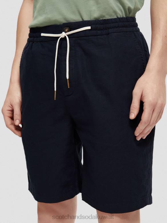 ملابس Scotch & Soda شورت برمودا من مزيج الكتان المفضل البحرية رجال N0V4602