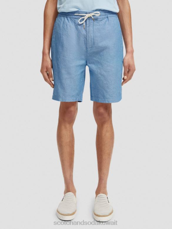 ملابس Scotch & Soda شورت برمودا من مزيج الكتان المفضل القزحية الزرقاء رجال N0V4605