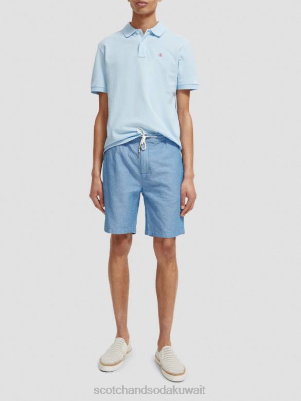 ملابس Scotch & Soda شورت برمودا من مزيج الكتان المفضل القزحية الزرقاء رجال N0V4605