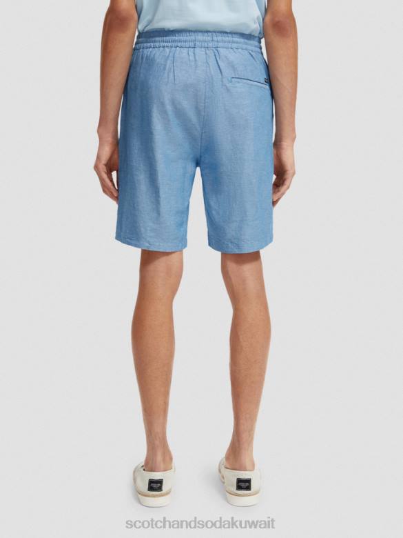 ملابس Scotch & Soda شورت برمودا من مزيج الكتان المفضل القزحية الزرقاء رجال N0V4605