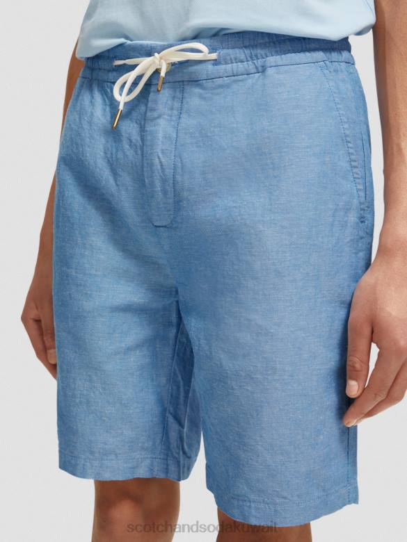 ملابس Scotch & Soda شورت برمودا من مزيج الكتان المفضل القزحية الزرقاء رجال N0V4605