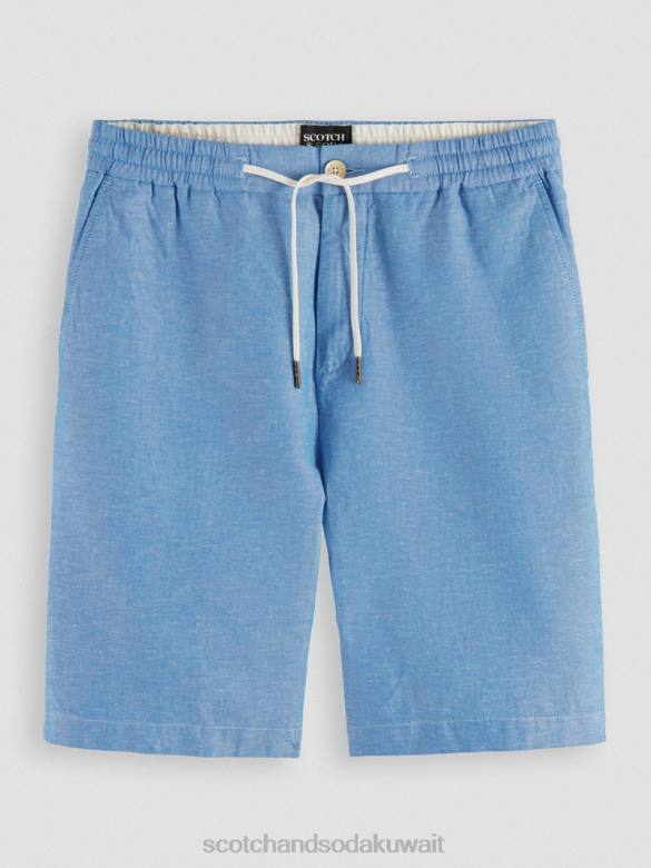 ملابس Scotch & Soda شورت برمودا من مزيج الكتان المفضل القزحية الزرقاء رجال N0V4605