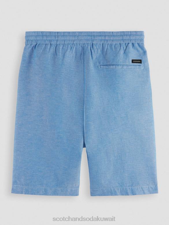 ملابس Scotch & Soda شورت برمودا من مزيج الكتان المفضل القزحية الزرقاء رجال N0V4605