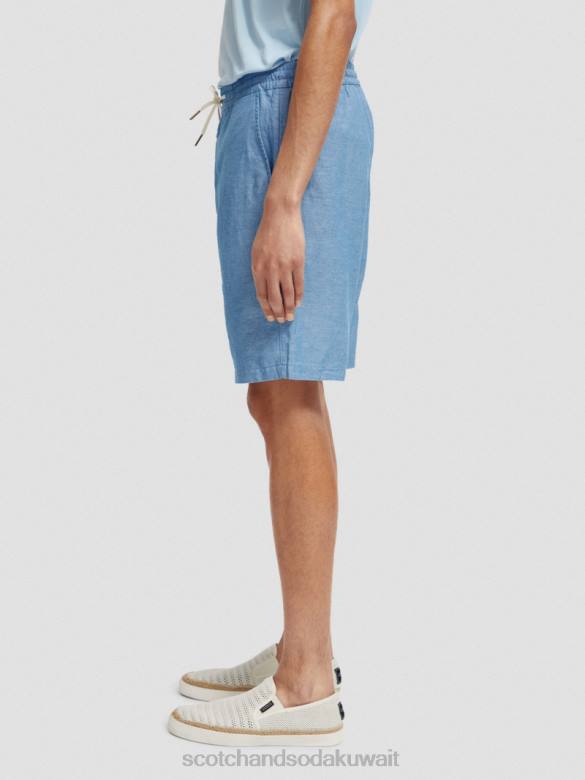 ملابس Scotch & Soda شورت برمودا من مزيج الكتان المفضل القزحية الزرقاء رجال N0V4605