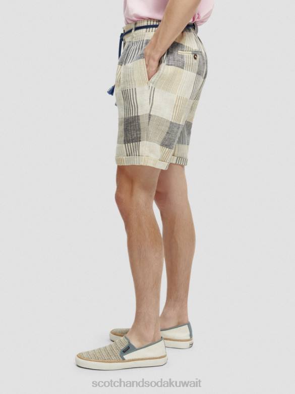 ملابس Scotch & Soda شورت مربعات ذو قصة مريحة ومطوي الاختيار الأزرق رجال N0V4609