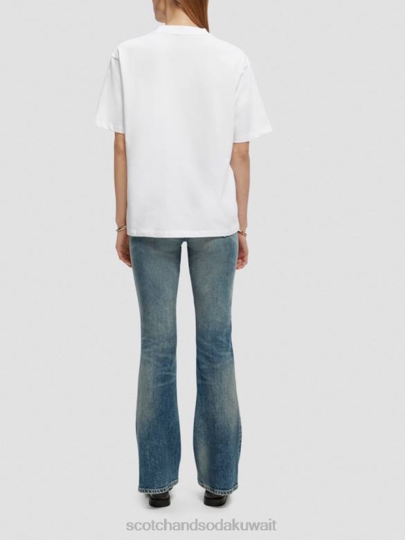 ملابس Scotch & Soda تي شيرت عضوي برسومات فضفاضة أبيض نحيف N0V460