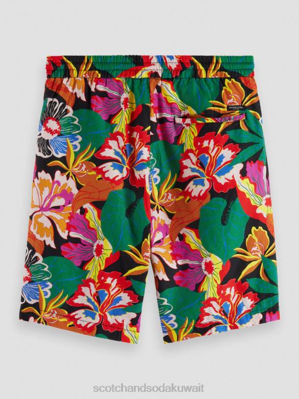 ملابس Scotch & Soda شورت برمودا من مزيج الكتان المفضل الأزهار السوداء رجال N0V4611
