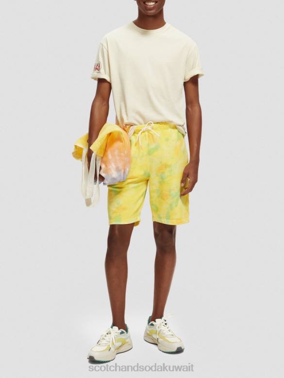 ملابس Scotch & Soda شورت رياضي مصبوغ بقصة مريحة صبغة ربطة عنق صفراء رجال N0V4614