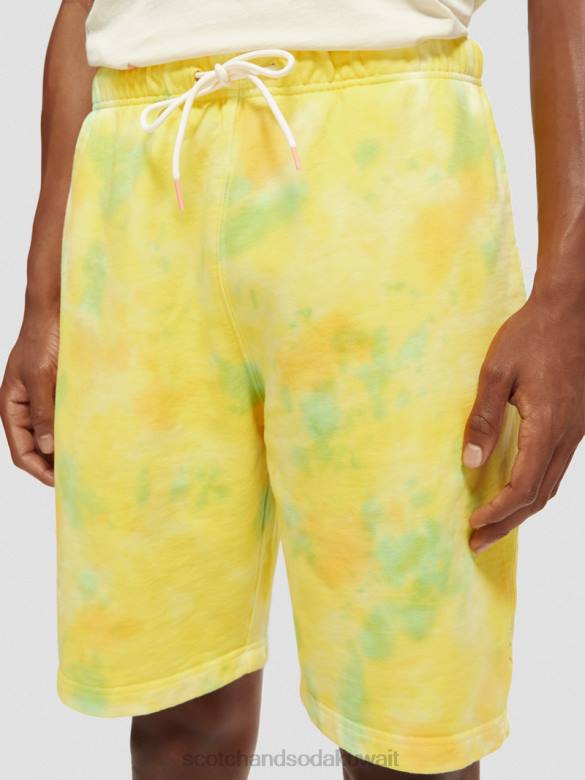 ملابس Scotch & Soda شورت رياضي مصبوغ بقصة مريحة صبغة ربطة عنق صفراء رجال N0V4614