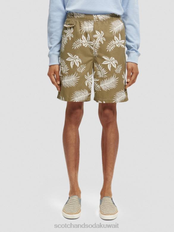ملابس Scotch & Soda شورت برمودا من قماش البوبلين المطبوع ورقة الكاكي رجال N0V4615