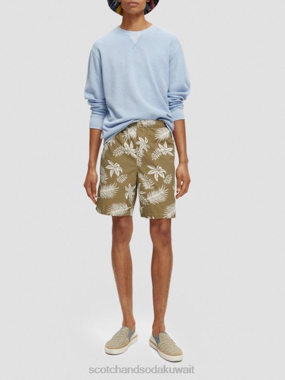ملابس Scotch & Soda شورت برمودا من قماش البوبلين المطبوع ورقة الكاكي رجال N0V4615