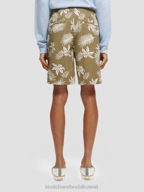ملابس Scotch & Soda شورت برمودا من قماش البوبلين المطبوع ورقة الكاكي رجال N0V4615