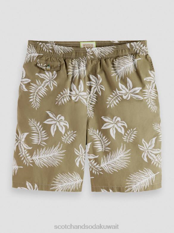 ملابس Scotch & Soda شورت برمودا من قماش البوبلين المطبوع ورقة الكاكي رجال N0V4615