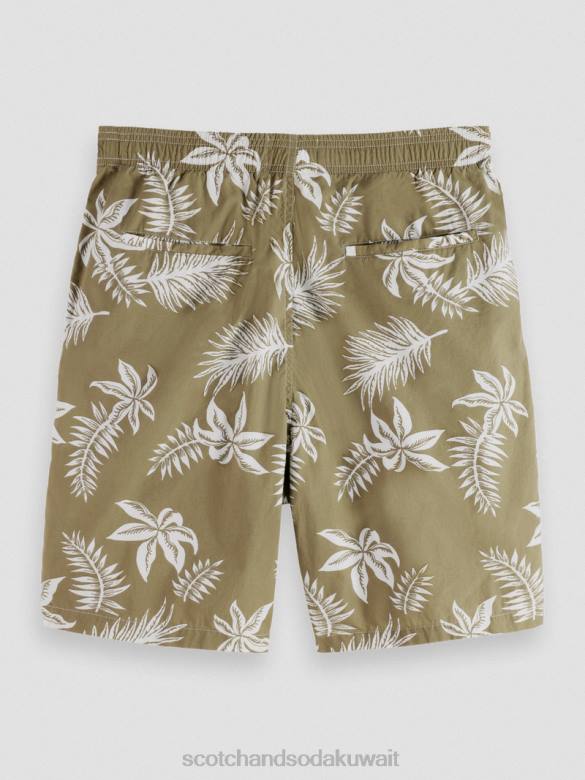ملابس Scotch & Soda شورت برمودا من قماش البوبلين المطبوع ورقة الكاكي رجال N0V4615