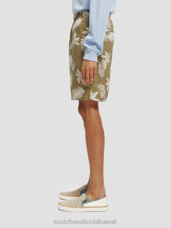ملابس Scotch & Soda شورت برمودا من قماش البوبلين المطبوع ورقة الكاكي رجال N0V4615
