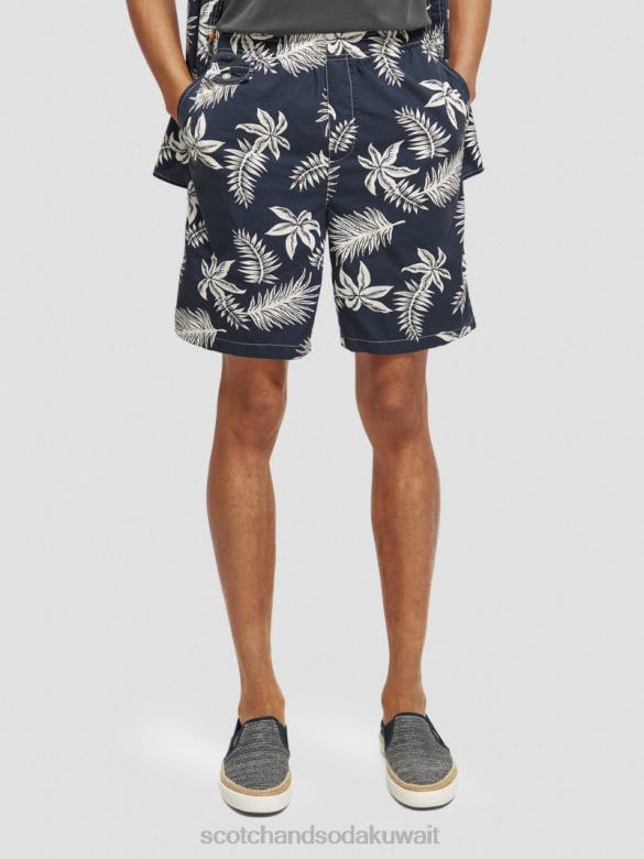 ملابس Scotch & Soda شورت برمودا من قماش البوبلين المطبوع ورقة البحرية رجال N0V4616