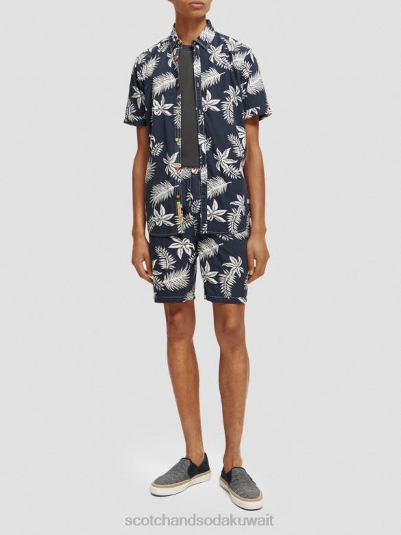 ملابس Scotch & Soda شورت برمودا من قماش البوبلين المطبوع ورقة البحرية رجال N0V4616