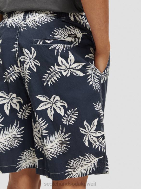 ملابس Scotch & Soda شورت برمودا من قماش البوبلين المطبوع ورقة البحرية رجال N0V4616