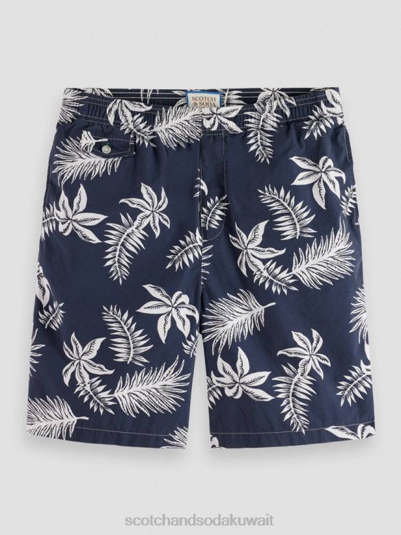 ملابس Scotch & Soda شورت برمودا من قماش البوبلين المطبوع ورقة البحرية رجال N0V4616