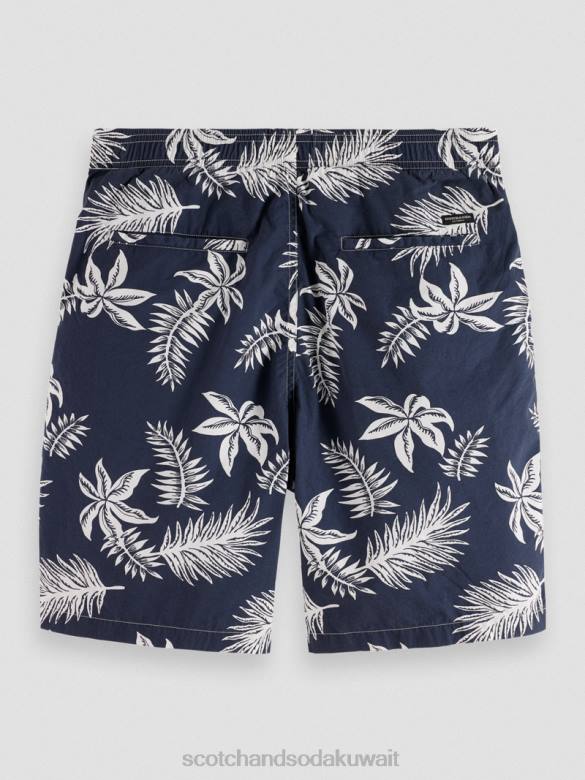 ملابس Scotch & Soda شورت برمودا من قماش البوبلين المطبوع ورقة البحرية رجال N0V4616