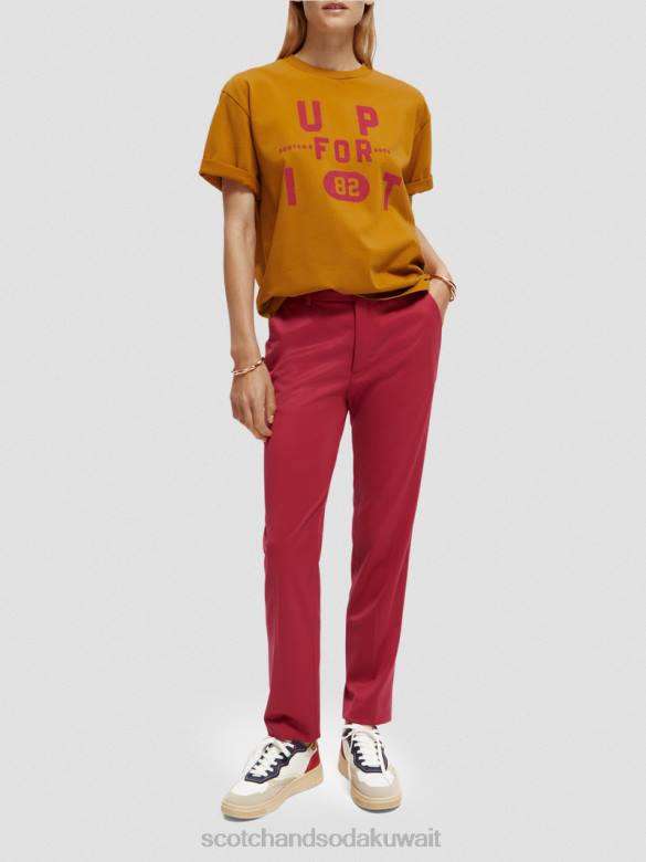 ملابس Scotch & Soda تي شيرت عضوي برسومات فضفاضة الكراميل نحيف N0V461
