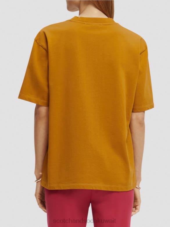 ملابس Scotch & Soda تي شيرت عضوي برسومات فضفاضة الكراميل نحيف N0V461