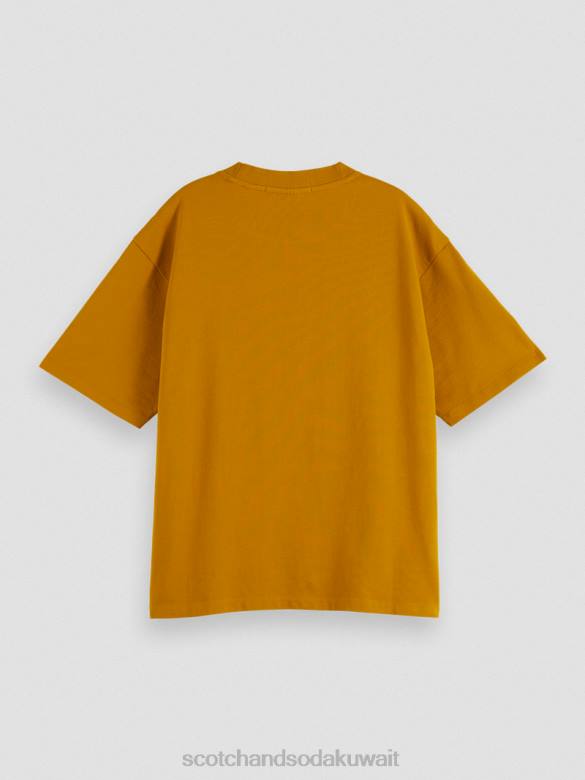 ملابس Scotch & Soda تي شيرت عضوي برسومات فضفاضة الكراميل نحيف N0V461