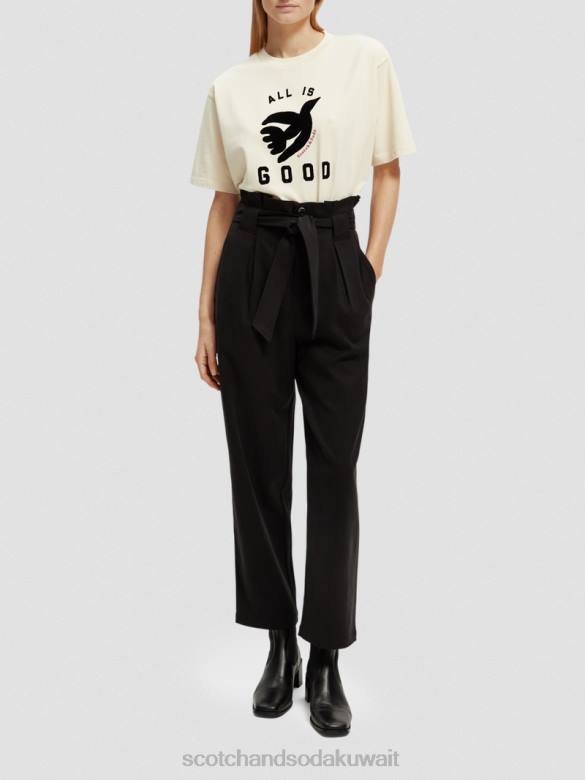 ملابس Scotch & Soda تي شيرت عضوي برسومات فضفاضة الفانيليا البيضاء نحيف N0V463