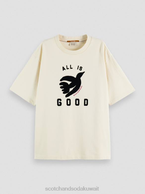 ملابس Scotch & Soda تي شيرت عضوي برسومات فضفاضة الفانيليا البيضاء نحيف N0V463