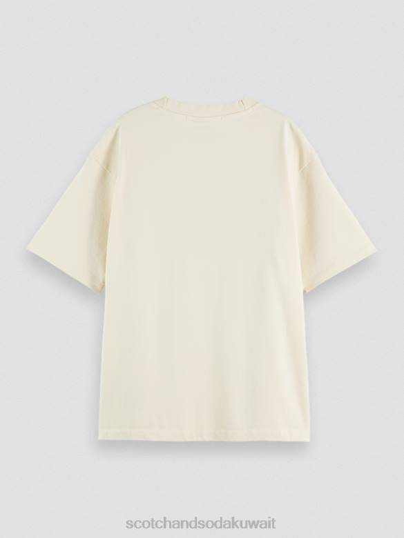 ملابس Scotch & Soda تي شيرت عضوي برسومات فضفاضة الفانيليا البيضاء نحيف N0V463