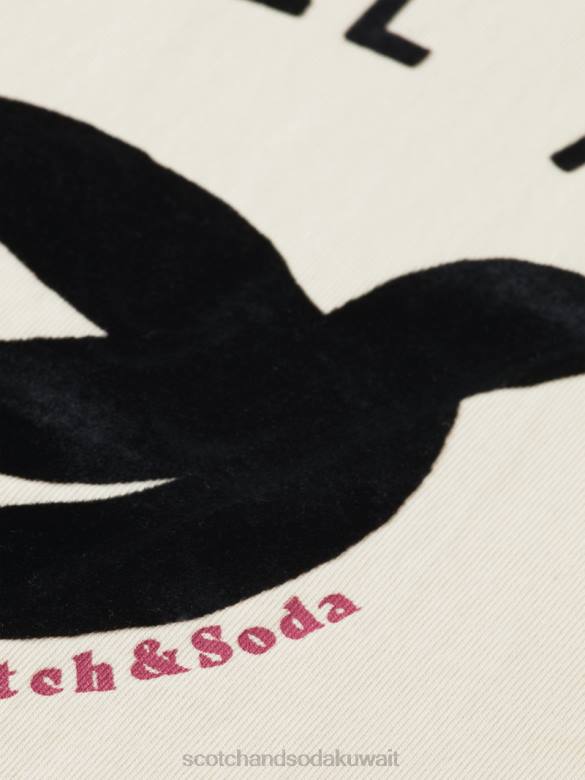 ملابس Scotch & Soda تي شيرت عضوي برسومات فضفاضة الفانيليا البيضاء نحيف N0V463