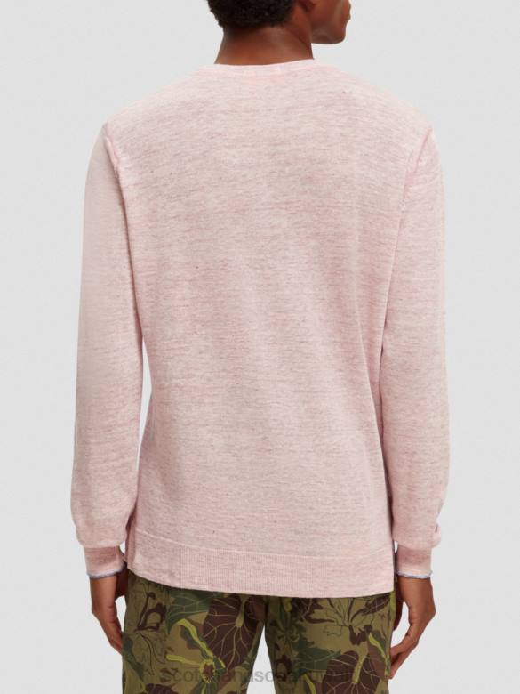 ملابس Scotch & Soda سترة بياقة دائرية من مزيج الكتان مزيج الحجر الوردي رجال N0V4650
